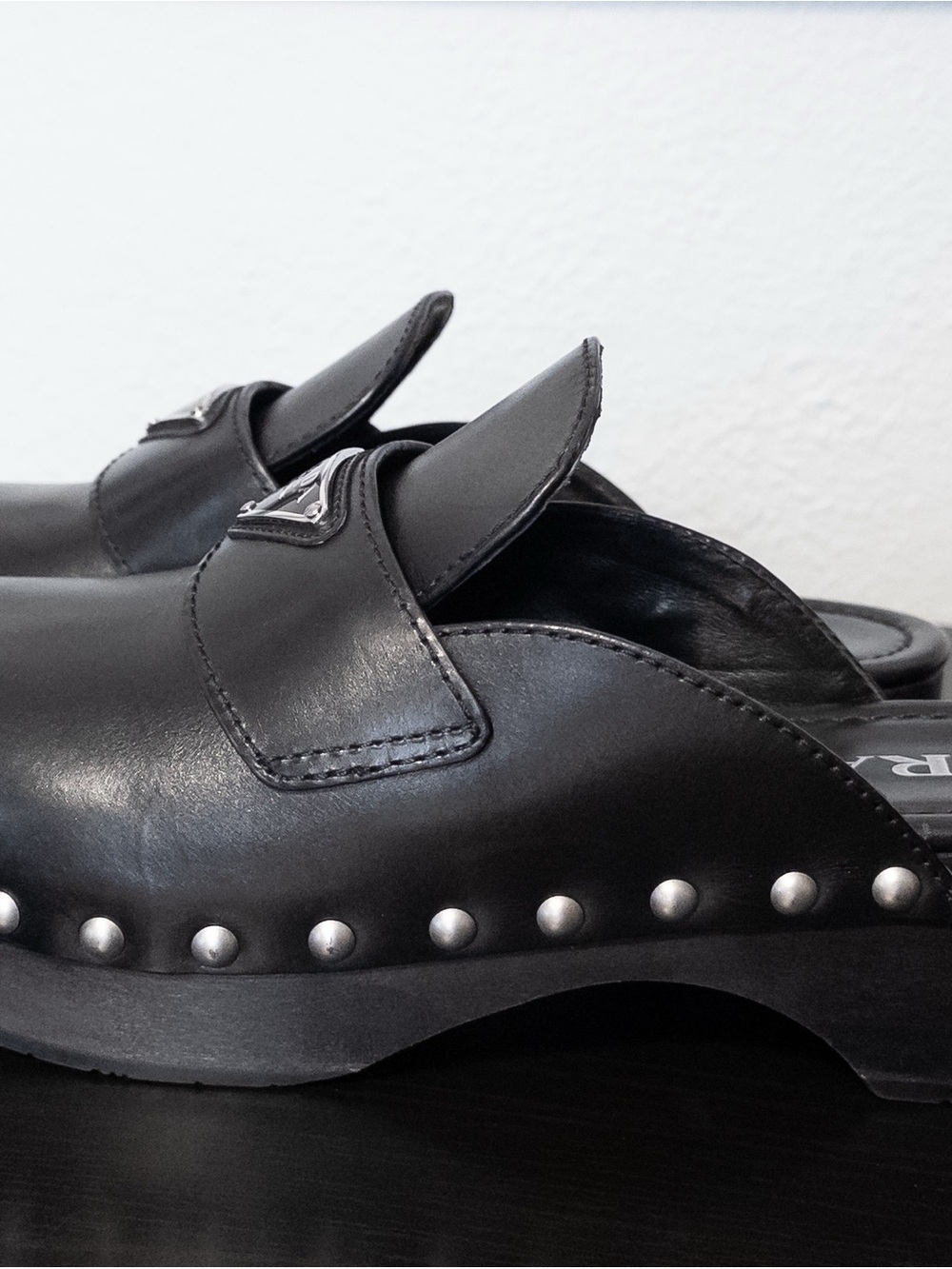 PRADA Mules Clogs Black Leather Studded Platform, Size 7 / EU 38 - Picture 10 of 13